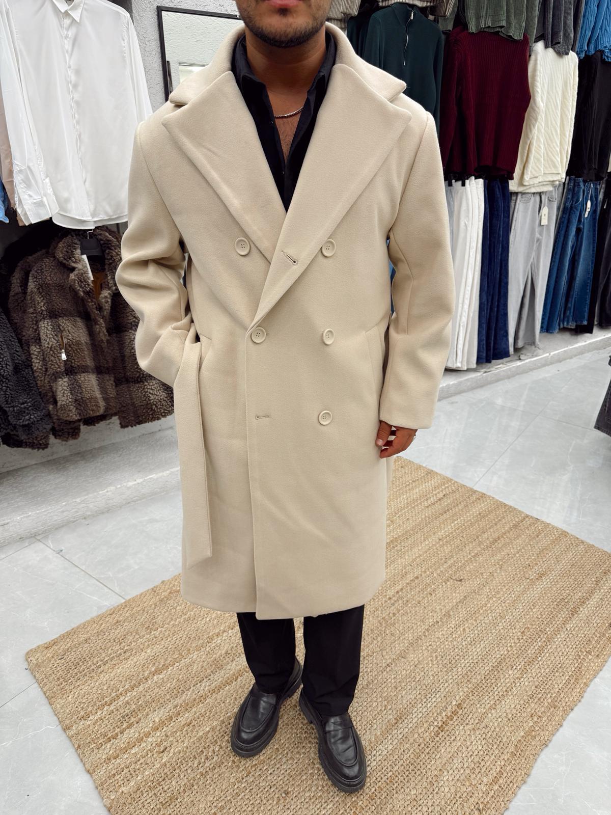 Kemer Detaylı Kaban Krem